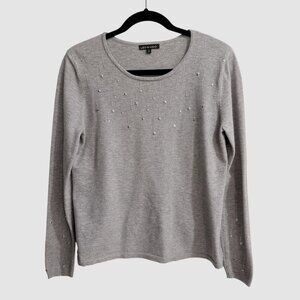 Leo & Ugo Gray Long Sleeve Silver Star Embellished Crew Neck Sweater Size M